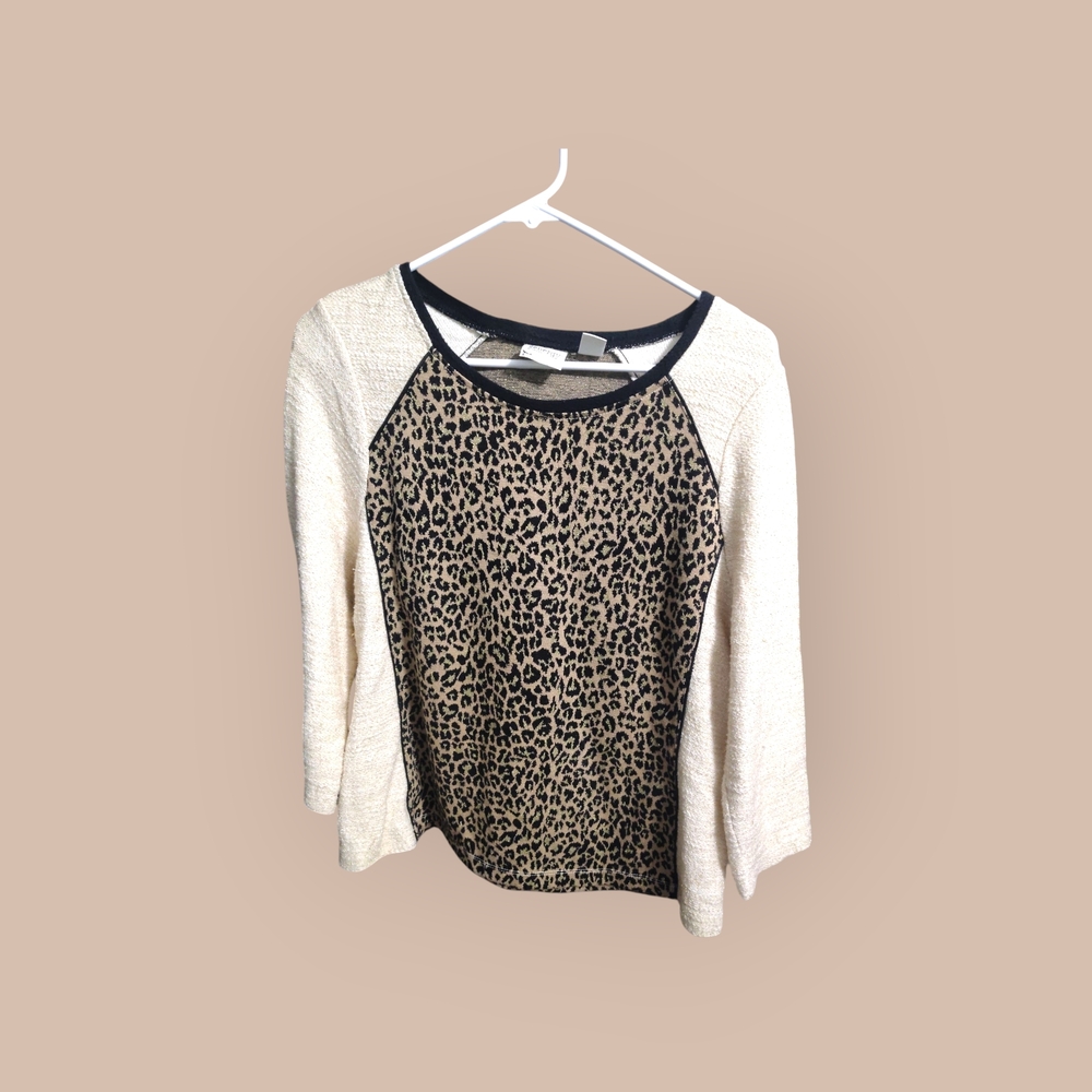 Leopard Print Women's Top with Cream Sleeves